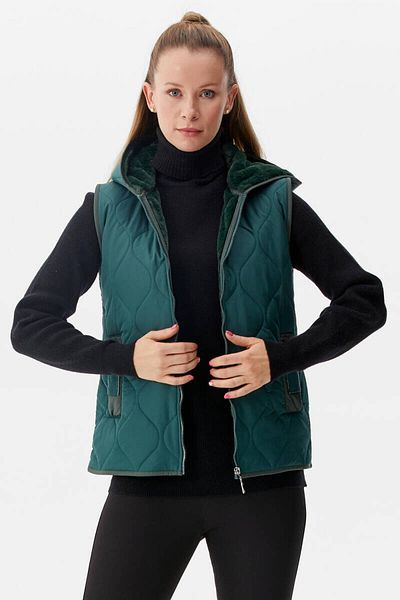 Sementa Green Quilted Vest - Plush Fur Hood Added Inside