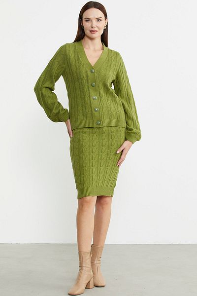 Sementa Green Wool Knitwear Set - Hair Knitted Motif Skirt