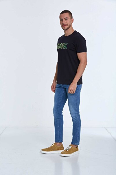 Voltaj Темна бавовняна футболка з рельєфним вишитим написом