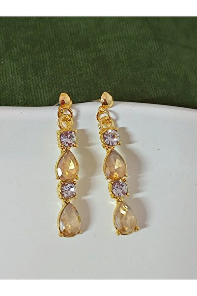 mos&more Bal Rengi Kristal Taşlı Abiye Kadın Küpe