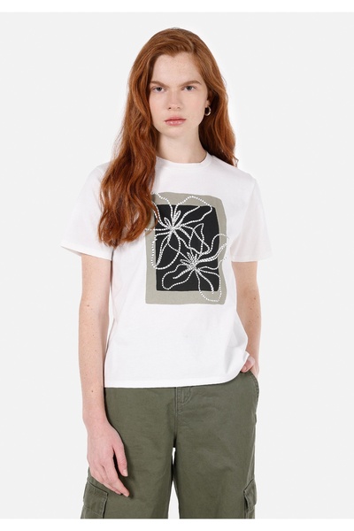 Colin's Λευκό Γυναικείο Tshirt Σκούρο μανίκι