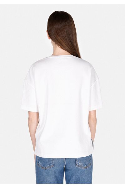Colin's Tricou alb cu mânecă scurtă pentru femei, cu broderie cu gât rotund