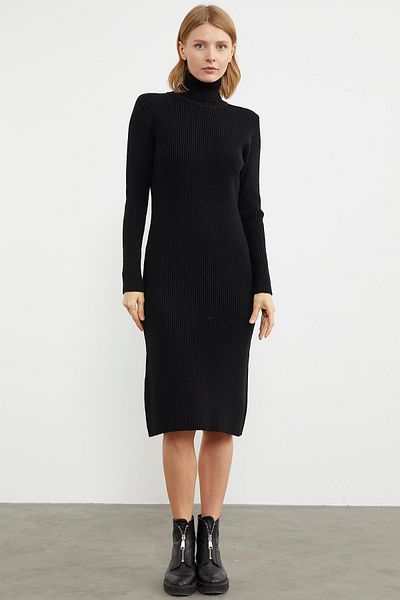 Sementa Rochie de tricot midi cu snur Fisherman - Negru