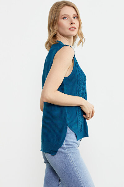 Sementa Long Back Motif Knitwear Sweater - Dark Turquoise