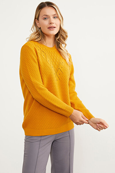 Sementa Leaf Motif Honeycomb Knitted Sweater - Sun