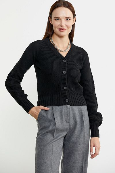 Sementa Cardigan scurt din lână neagră - cu nasturi