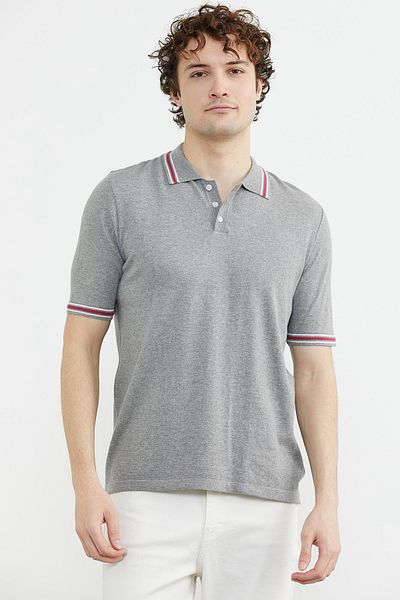 Sementa Μπλουζάκι Polo Neck Κοντό μανίκι Βαμβακερό πλεκτό - Γκρι