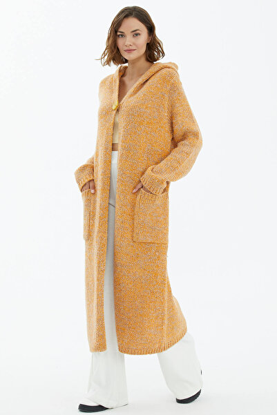 Sementa Tricotaj de buzunar cu glugă Cardigan galben