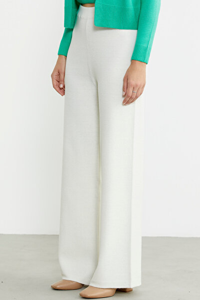 Sementa Wide Leg Elastic Wool Knitwear Trousers - Bone