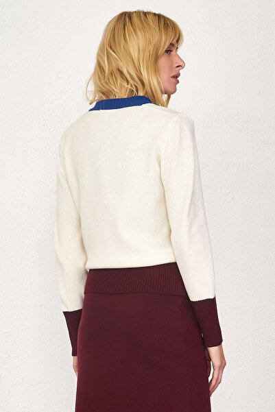 Sementa Women's Colorful Pocket Knitwear Cardigan - Bone