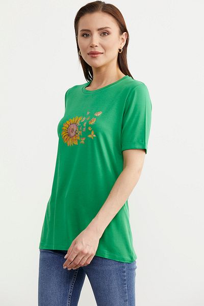 Sementa Tricou de bază din bumbac pieptănat cu imprimeu verde
