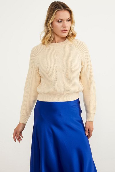 Sementa Pulover Tricotat Detaliat - Crem