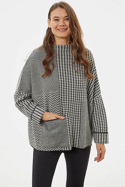 Sementa Pulover din tricotaje cu model picior de găin, cu potrivire foarte largă - negru