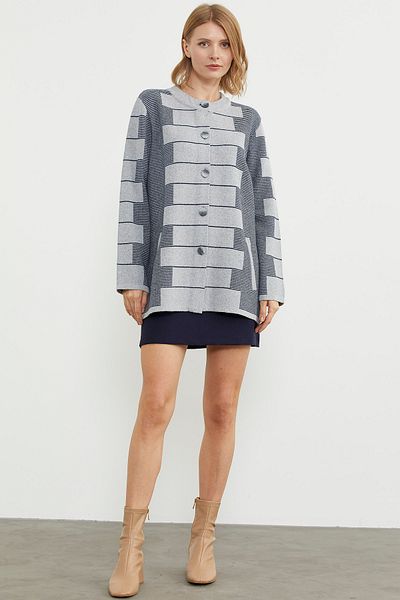 Sementa Thick Wool Block Pattern Knitwear Jacket - Gray