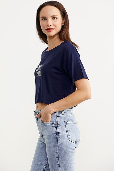 Sementa Oversize εμπριμέ Crop T-shirt - Navy Blue