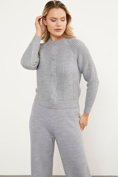 Sementa Pulover Tricotat Detaliat - Gri