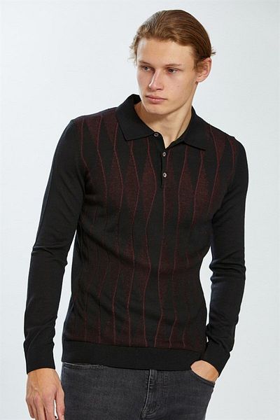Ecer Ανδρικό πουλόβερ Polo Neck Slim Fit Μαύρο-μπορντό 72322223