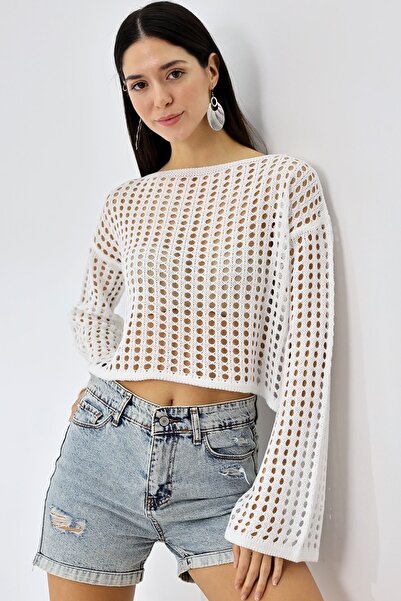 Devinka Жіноча іспанська трикотажна блуза з рукавами, біла