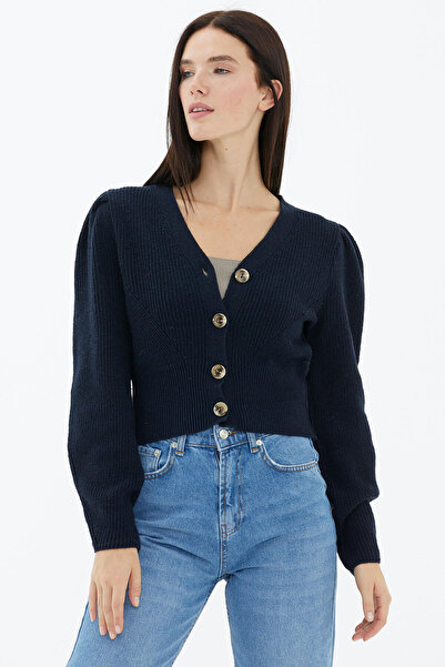 Sementa Πλεκτό με μπαλόνι με μανικετόκουμπα Ζακέτα Navy Blue