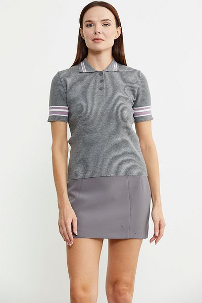 Sementa Pulover din tricot cu gât polo gri - mânecă scurtă, cu nasturi