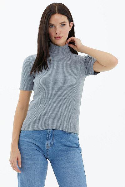 Sementa Tricotaj cu mânecă scurtă complet cu gât rotic, gri