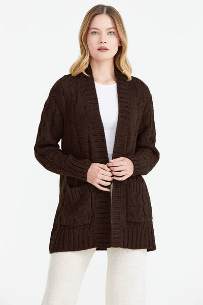 Sementa Jachetă de tricotaje din lână tricotată de păr pentru femei - maro