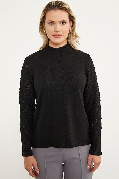 Sementa Pulover Jumătate Pescar Tricotaj cu mâneci Motive - Negru