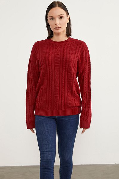 Sementa Basic Knitwear Sweater with Hair Braid Detail - Red