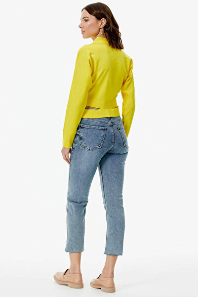 Sementa Piece Detailed Polo Collar Buttoned Knitwear Crop - Light Yellow