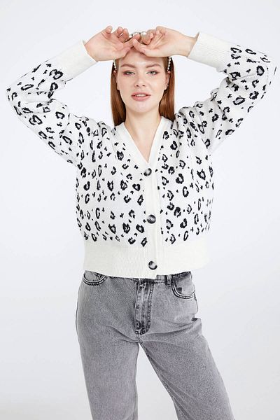 Sementa Cardigan din tricotaj cu model leopard de damă - os - negru