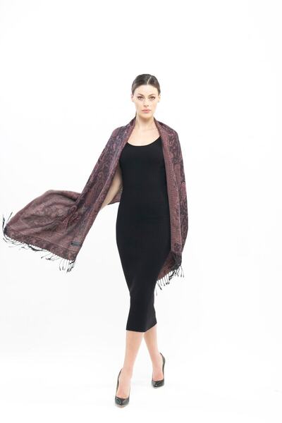 Generic Brand Women's Black Copper Pashmina Wool Shawl