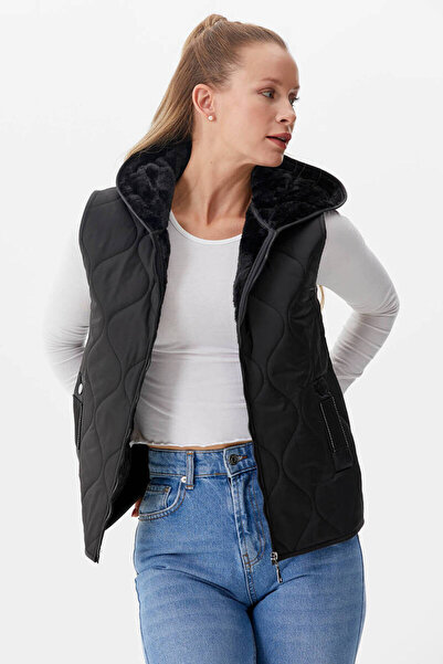 Sementa Quilted Vest with Plush Fur Inside - Black