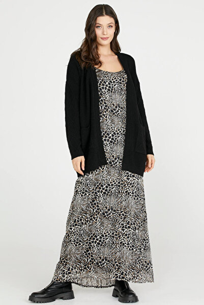 Sementa Μακριά Πλεκτή Ζακέτα με Τσέπες - Μαύρη