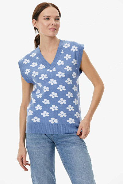 Sementa Светр з V-подібним вирізом і квітковим візерунком - синій