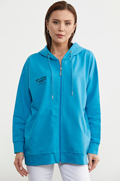 Sementa Pulover oversize albastru cu fermoar