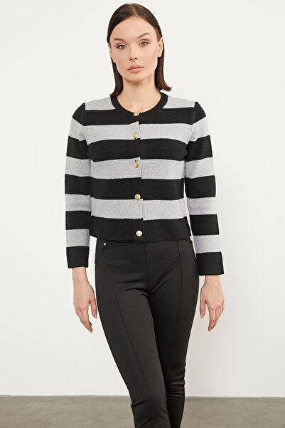 Sementa Çizgili Kısa Triko Hırka - Siyah