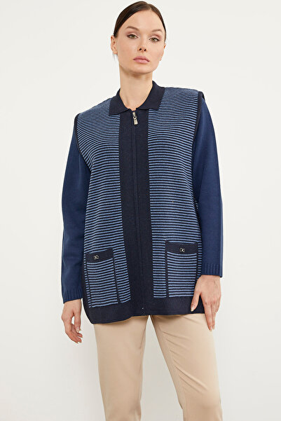 Sementa Polo Collar Zippered Knitwear Vest - Navy Blue