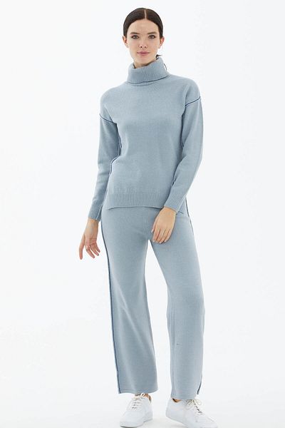 Sementa Set de tricotaje cu pantaloni cu pulover cu guler rotic - Albastru