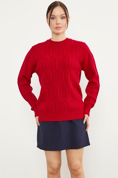 Sementa Oversize Embossed Patterned Knitwear Sweater - Red