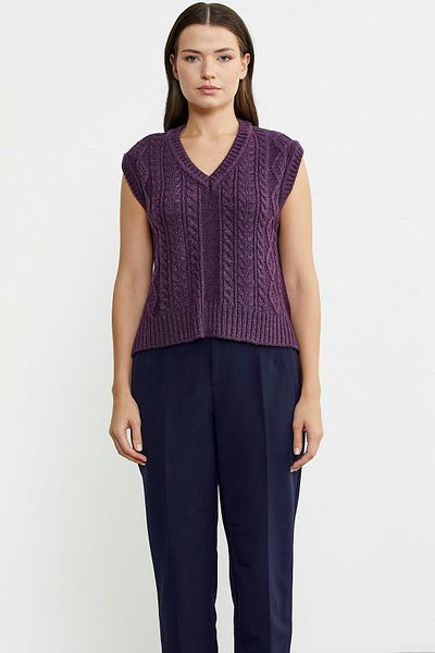 Sementa Purple Braided Hair - Long Wool Knitwear and Suveter on the Back