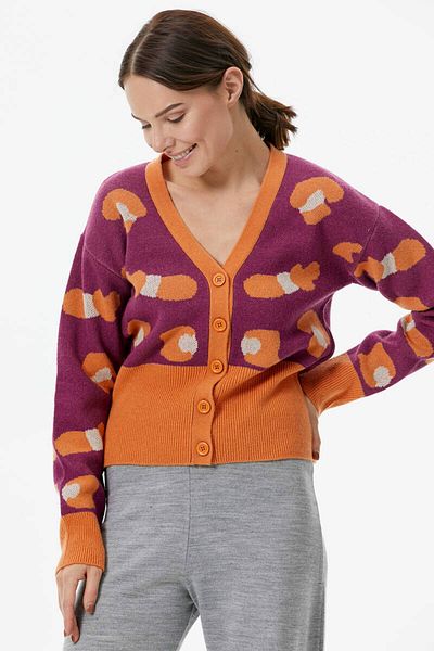 Sementa Cardigan tricotat cu nasturi cu modele colorate - maro