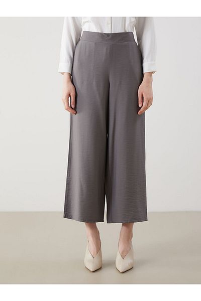 LC Waikiki Lcw Modest Gray Women's Wide Leg Pants with Elastic Waist
