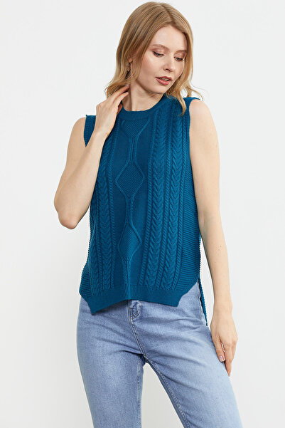 Sementa Long Back Motif Knitwear Sweater - Dark Turquoise
