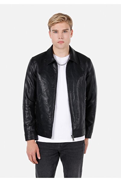 Colin's Regular Fit Men's Black Coat Pu Material