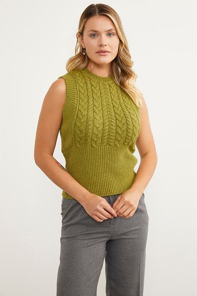 Sementa Hair Knitted Knitwear Sweater with Waist Sitting - Green