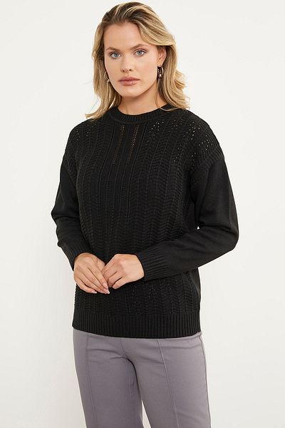 Sementa Pulover Tricotat Zik Zak Motiv - Negru