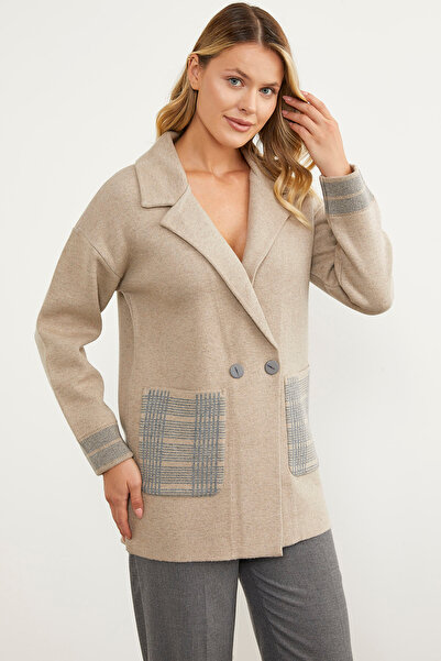 Sementa سترة تريكو مزدوجة الصدر بتفاصيل منقوشة - مينك