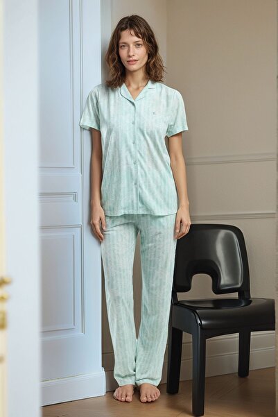 Pierre Cardin Kadın Yeşil Kısa Kollu Regular Viskon Gömlek Pijama Takımı Q9.U.0O.K7.K.A6.P.C