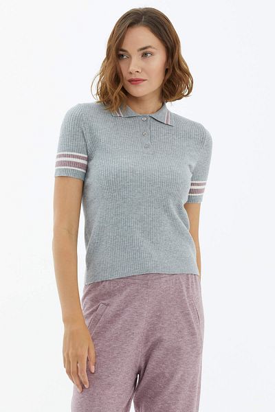 Sementa Polo Collar Buttoned Short Sleeve Knitwear Sweater Light Gray