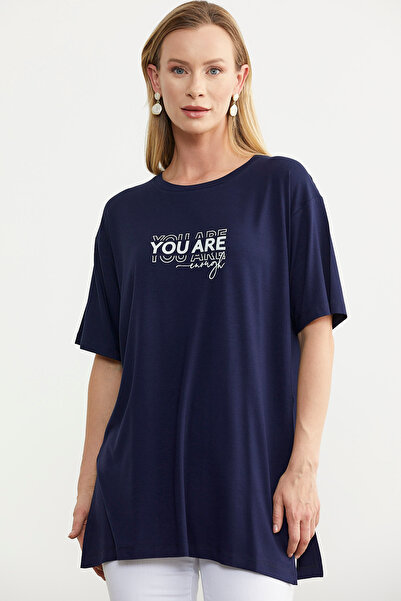 Sementa Navy Blue Printed Plus Size Blouse